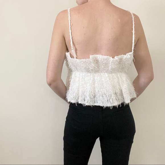 Zara White Crop Top Textured Fringe Top - Picture 15 of 16